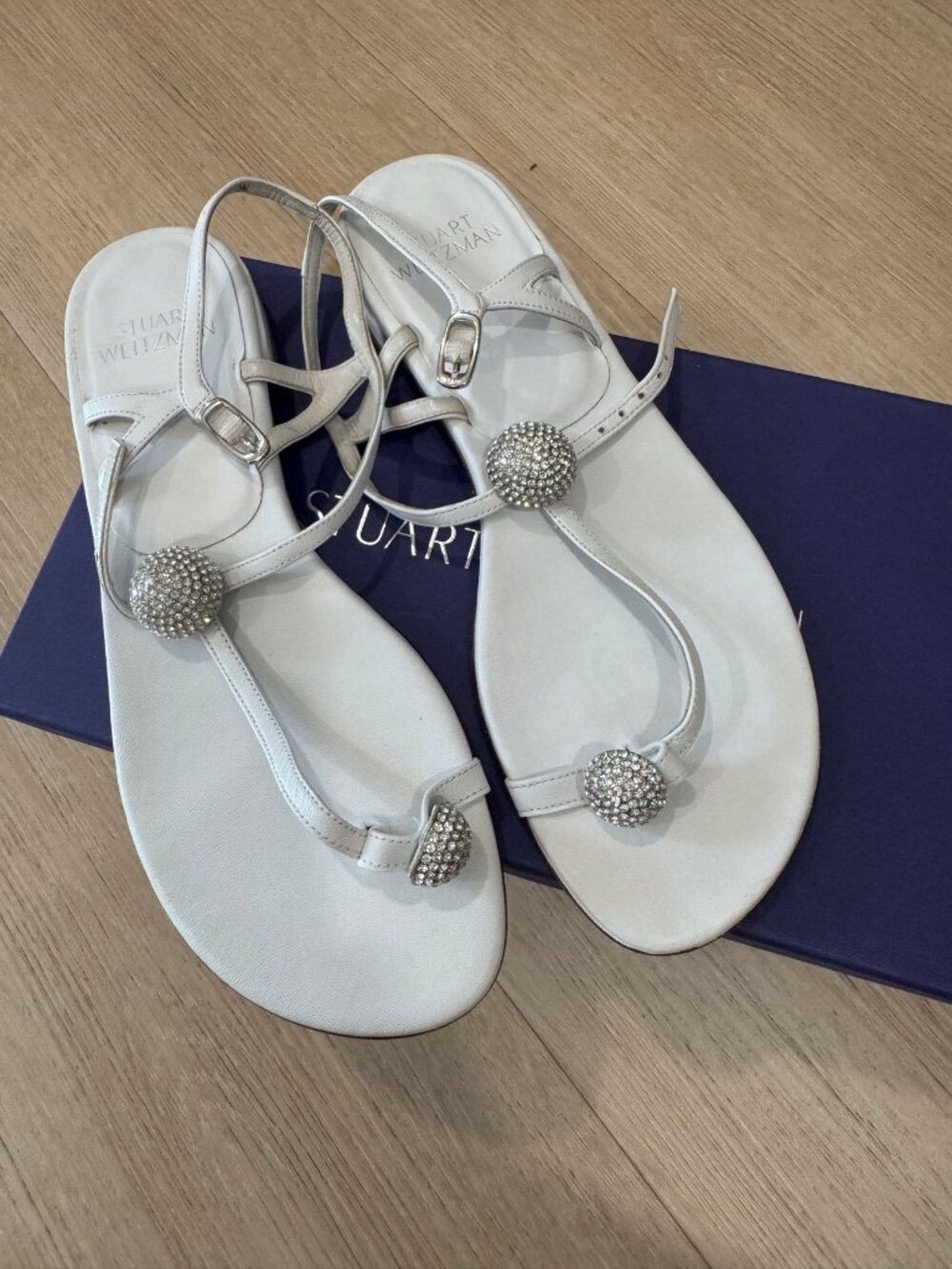 Stuart Weitzman White Crystal Flat Sandals